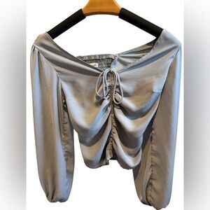 Abercrombie & Fitch Blue Gray Ruched Top XXS Full Long Romantic Sleeves Smocked